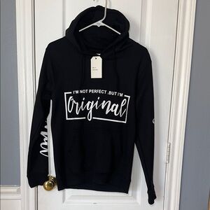 On Fire Black‎ Hoodie, Size small unisex  Im Not Perfect Sweatshirt Long Sleeve